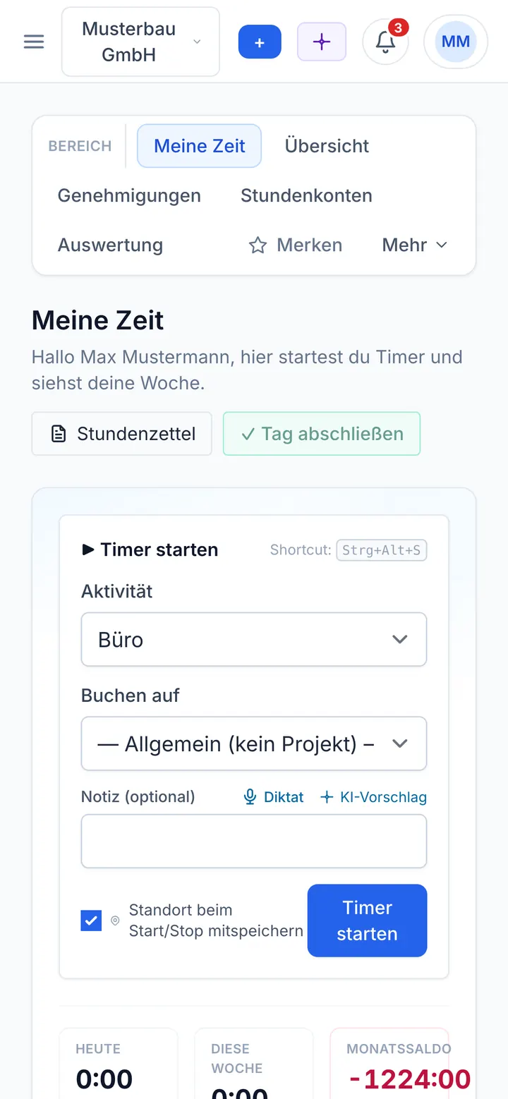Zeiterfassung auf dem Handy