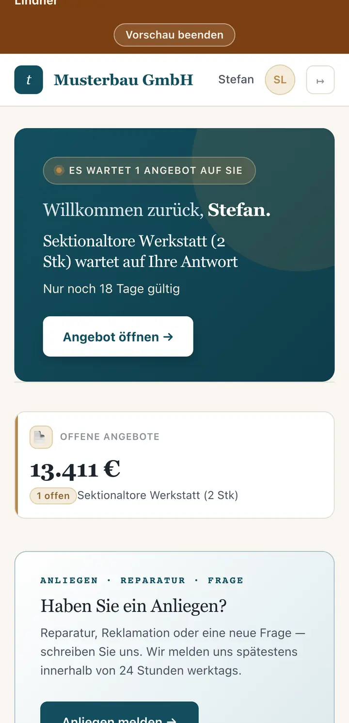 Kundenportal auf dem Handy