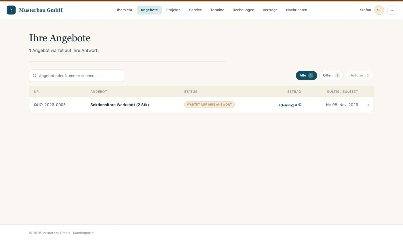 Kundenportal: Angebote annehmen und unterschreiben